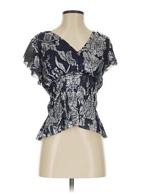 Anthropologie Blouse Blue and Silver Metallic